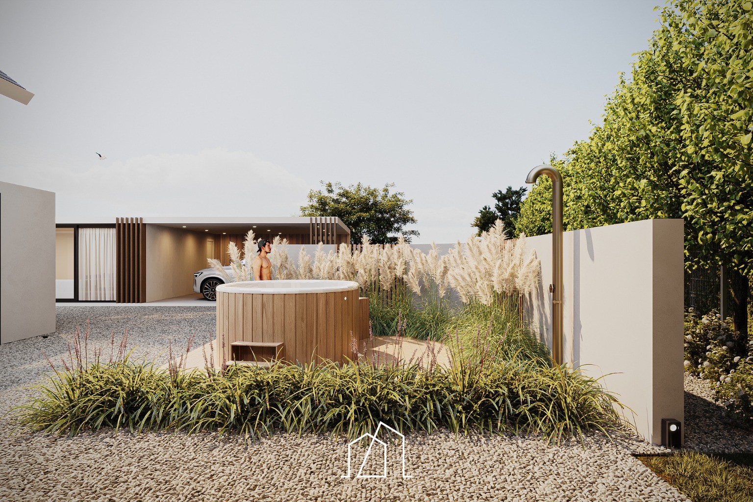 Tuin en hottubzone bij de moderne villa transformatie in Amersfoort
